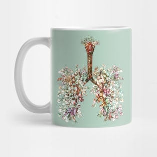 Lung Anatomy, green leaves, Cancer Awareness Mug